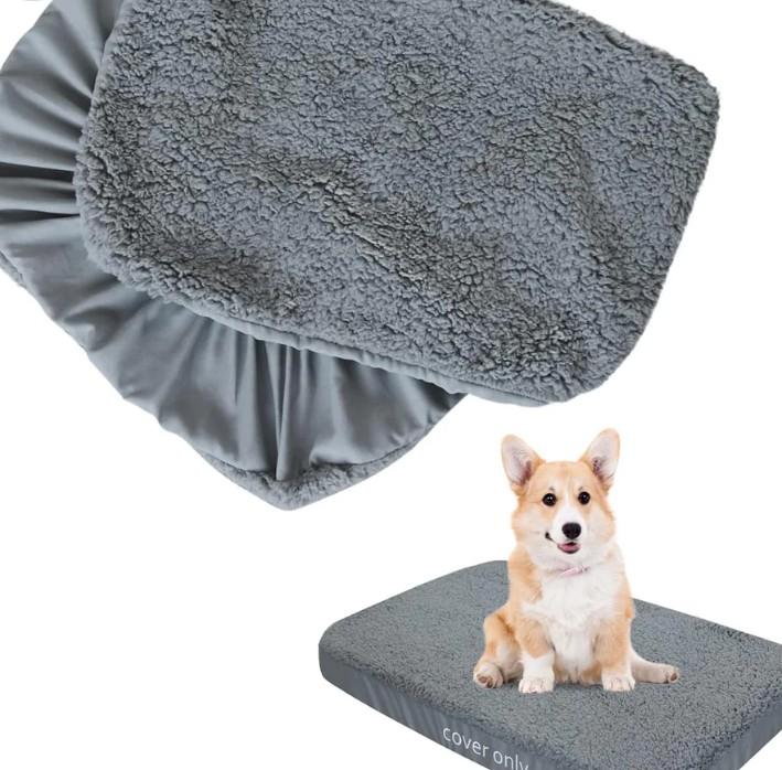 Dog Bed Covers Soft Plush Replacement Washable, Waterproof Dog Bed Liner,long plush fabric,Grey