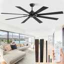 ZMISHIBO 72 Inch Ceiling Fan No Light with Remote Control, 8 Blades Quiet DC Reversible Motor, 6-Speed, Timer, Black Finish, Indoor Outdoor Ceiling Fans for Patios, Living Room, Garage