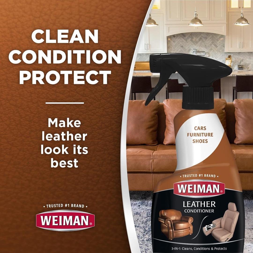 Weiman Leather Cleaner Conditioner & Protector for Couches, Boots, Chairs, Bags, Purses & Auto Interior with Microfiber Towel Included (2 Pack) 22 Oz