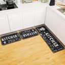 Sinmoe 3 Pcs Kitchen Rug Set Non Skid Thick Black Kitchen Rugs and Mats Stain Resistant Anti Fatigue Mats for Microfiber Floor Non Slip Backing Mat, 15.7" x 47.2", 15.7" x 23.6"