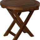 Teak Wood Folding Round Side Table, Teak Oil Finish for Camping & Outdoor Entertaining, Ideal End Table for Backyard, Porch, Balcony (20" D x 20" W x 18" H)