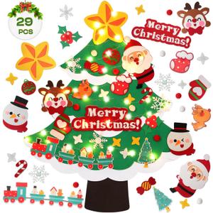 DIY Felt Christmas Tree- 3 FT Toddler Christmas Tree for Kids with 29 Ornaments, Xmas Gifts for Kids New Year Handmade Christmas Door Wall Hanging Decorations