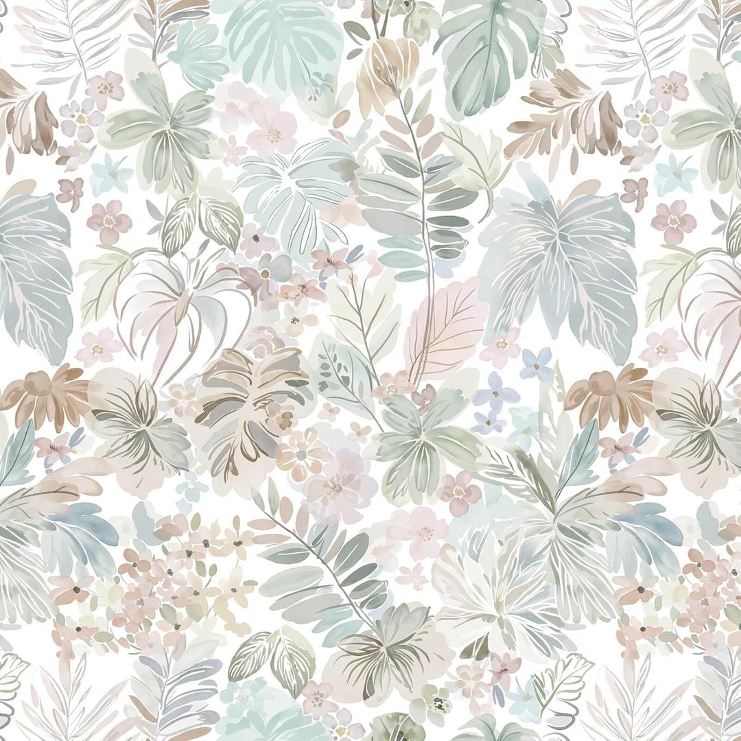 Heroad Floral Peel and Stick Wallpaper Pink Contact Paper Tropical Botanical Stick on Wall Paper Removable Self-Adhesive Wallpaper for Bedroom Cabinets Renter Friendly Decor Vinyl 17.3''x78.7''