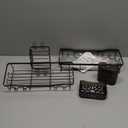 Shower Caddy Adhesive Shower Organizer 7-Pack, Rustproof Stainless Steel Bathroom Shelves, Large Capacity No-Drill Rack Storage Accessories with Soap Dish Toothbrush Holder &24 Hooks Home Decor (7-Piece Set, Black)