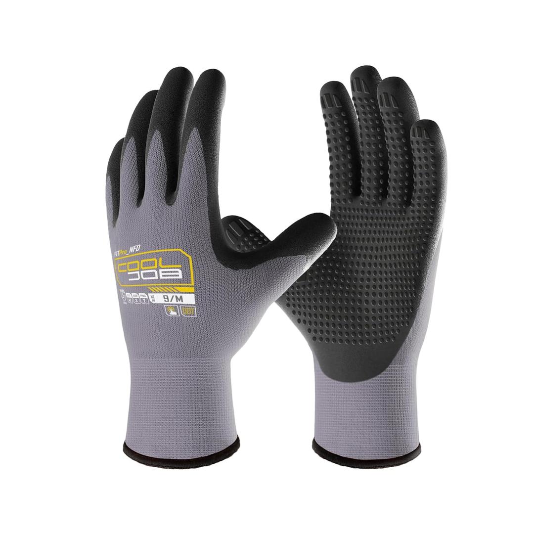 COOLJOB 6 Pairs Nitrile Rubber Coated Nylon Safety Work Gloves Pack Bulk, Dotted for Non-Slip Grip, Breathable Soft Seamless Knit Nitrile Dipped Gloves for Warehouse, Home Improvement, Yard, Medium