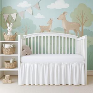 Cottignton Lane Ruffled Crib Bed Skirt, Soft Nursery Bedding in 100% Natural Cotton, Platform Style with 4-Sided Coverage & Split Corners  Fits Standard Cribs 28" x 52" with 14" Drop, White