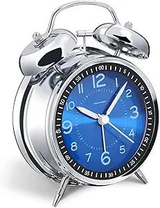 Peakeep Loud Alarm Clock for Heavy Sleepers Adults, Metal 4.5 Inches Twin Bell Battery Operated Analog Alarm Clocks for Bedrooms Decoration (Jewel Blue)