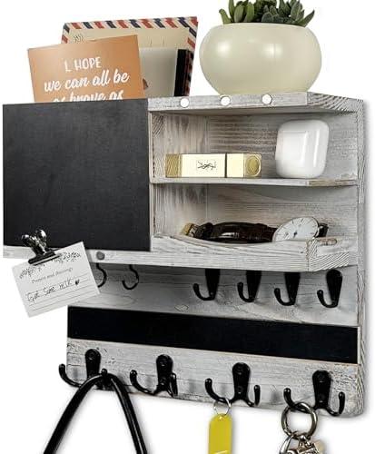 UBMRK Key Holder for Wall Mounted Keys and Mail Holder Decorative Farmhouse Organizer Wall Hanger with Hooks Small Key Shelf for Home Entryway Hallway Bedroom Decor New Home Gift