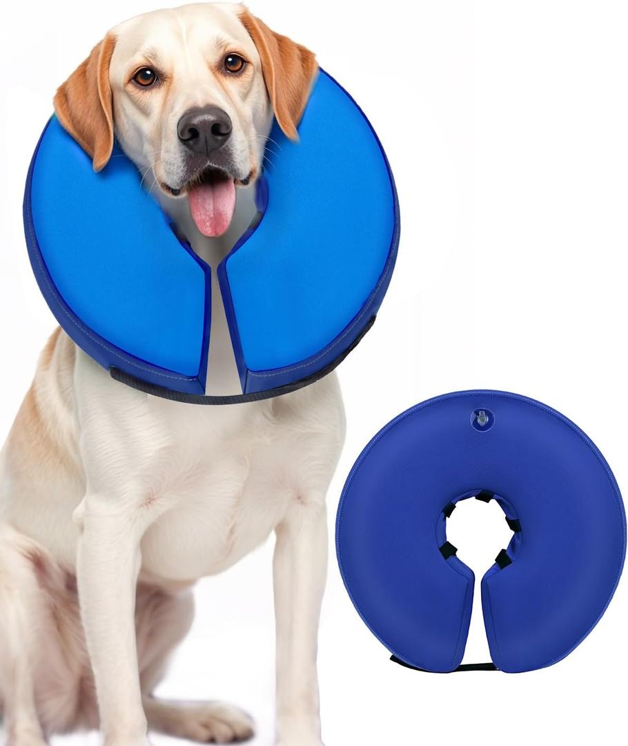 MIDOG Soft Inflatable Dog Cone, Donut E-Collar Alternative for After Surgery, Prevents Licking, Allowing Normal Eating & Vision, Comfortable Recovery Collar for Small Medium Large Dogs & Cats, Dark Blue-XL