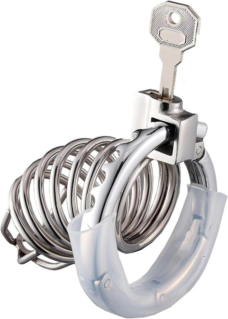 Metal Cock Cage Male Chastity Cage Adjustable with 7 Ring Sizes Stainless Steel Chastity Device with Hidden Lock for Man Penis Bondage Sex Toys Breathable Penis Cage with Hose (D)