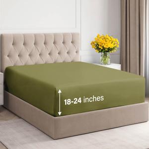 Extra Deep Queen 400 Thread Count Cotton Fitted Sheet - Hotel Luxury Single Fitted Sheet Only - Easily Fits 18" to 24" Mattress - Soft, Wrinkle Free & Breathable & Comfy Extra Deep Pockets Sage Green