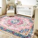 8x10 Area Rugs for Living Room Pink Boho Rug Vintage Rug Non-Slip Washable Low Pile Foldable Large Rugs for Bedroom Dining Room Indoor Floor Carpet