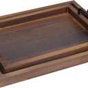 Wooden Serving Trays with Handles 2 Piece Rustic Breakfast Trays Set Farmhouse Decorative Nested Vintage Display Wood Bed Serving Tray for Eating Bed Party Kitchen Ottoman Table Home Decor (Brown)
