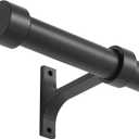 Matte Black Curtain Rods for Windows 16 to 28 Inch, Adjustable Drapery Rods with Aluminum End Cap and Full Surround Brackets,1-Inch Window Curtain Rod for Wall and Ceiling Mount