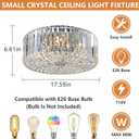 17.5" Large Crystal Ceiling Light, 4-Lights Flush Mount Crystal Ceiling Light, Chrome Ceiling Lamp Modern Chandelier for Bedroom, Dining Room,Living Room, XDD007-4-CH