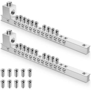 2 Set Ground Bar Kit with 10 Terminal Positions and Ground Lug Bar Aluminum Grounding Lugs for Electrical Connections