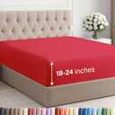 Extra Deep King Fitted Sheet - Hotel Luxury Single Fitted Sheet Only - Easily Fits 18 inch to 24 inch Mattress - Ultra Soft, Wrinkle Free with Extra Deep Pockets - Easy-Care, Breathable & Comfy - Red