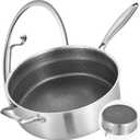 LOLYKITCH 7 Quarts Hybrid Non Stick Tri-Ply Stainless Steel Saut Pan with Lid,12 Inch Deep Frying Pan,Large Skillet,Induction Cooking Pan, Oven Safe and Detachable Handle.