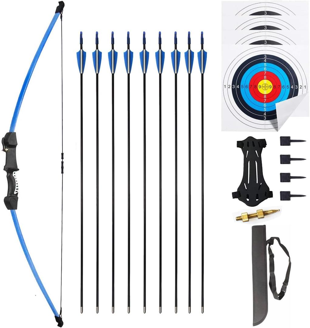45" Youth Bow and Arrows Set for Kids 8-12 Teens Recurve Archery Beginner Gift Longbow Kit, Outdoor Hunting Play Gift, 9 Arrows, 4 Target Face for Backyard Game Age 12-14 14-16