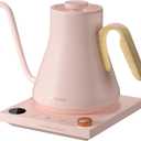 Gooseneck Electric Kettle with Precise 1 Temperature Control, Wood-Accented Handle, Stainless Steel Interior, Quick Heating Pour Over Kettle for Coffee & Tea, 0.9L, Blush Pink