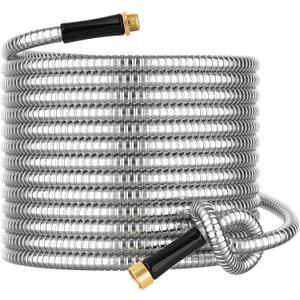 Metal Garden Hose 20 ft Connector, Stainless Steel Long Hose Extension Adapter for Hose Reel, Small, Flexible, Lightweight & Heavy Duty Water Pipe, No Kinking Short Outdoor Water Hose for Yard 20 Feet