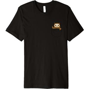 Owl Pocket - Owl Premium T-Shirt (Small, Black)