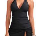 Yonique 2 Piece Swimsuits for Women Halter Tankini Top with Skirt Bottom Tummy Control Bathing Suit (X-Large, Black)