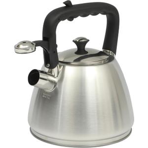 Mr. Coffee Armidale 2.5QT Whistling Tea Kettle, Large Brushed Stainless Steel Kettle for Stovetop, Durable Fast-Boil Tea Pot