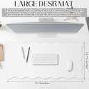 Hahafelt Scalloped Desk Mat Large Scalloped Piping Cute Desk Mat Aesthetic Preppy Table Pad Large Nonslip Pad with Edge Stitching Waterproof Gaming(White,31.5 x 15.8 Inches)