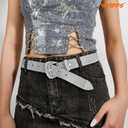 WHIPPY Rhinestones Leather Belts for Women Disco Bling Studded Belt for Jeans Pants Western Cowgirl Shiny Waist Belt (Silver, M)