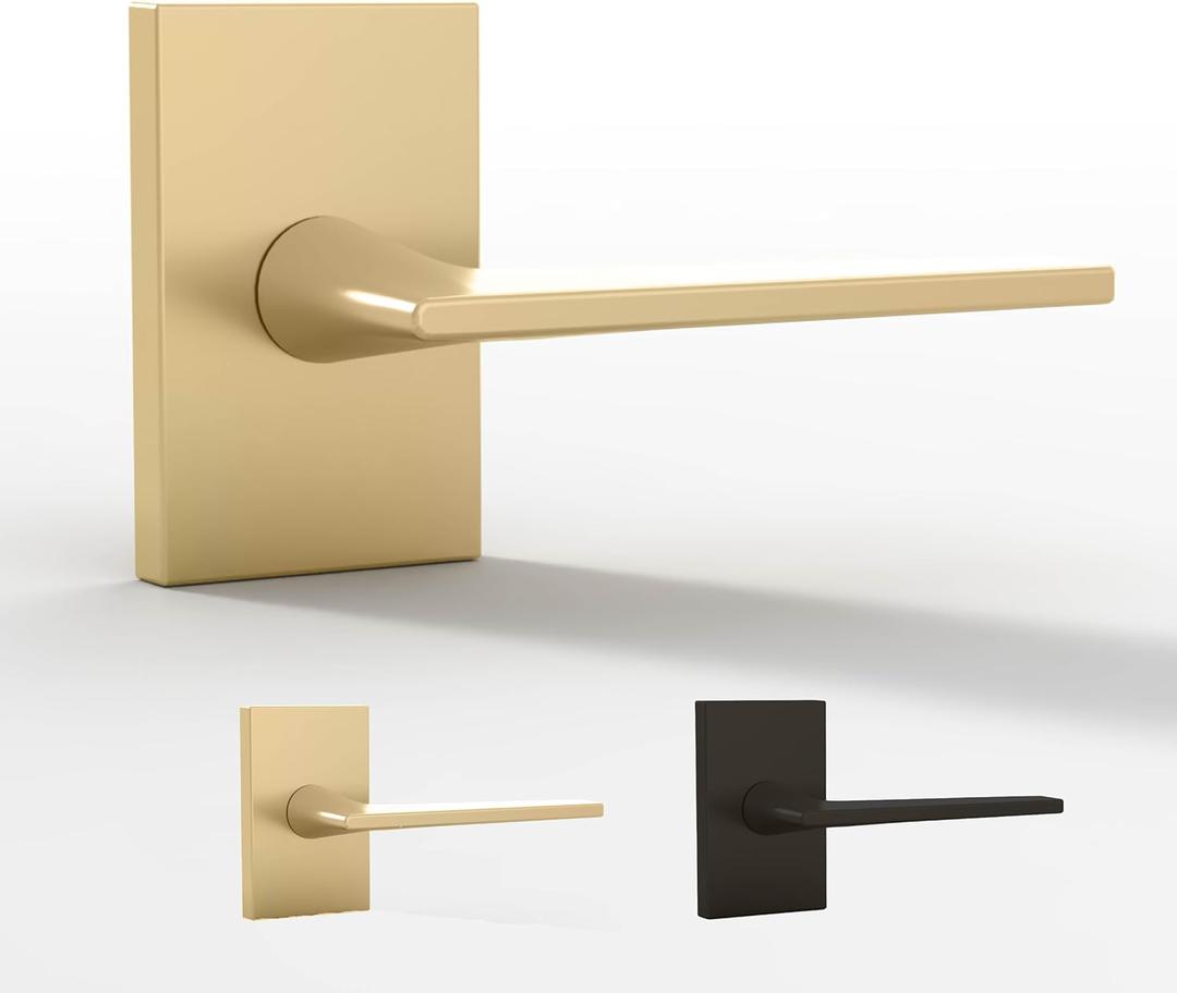Mega Handles Apex Dummy Door Handles - 2 Pack Heavy Duty Gold Door Handle, Non-Turning Door Handle for Hallway, Closet & French Doors, Single Side, Fits All Standard Doors - Satin Brass