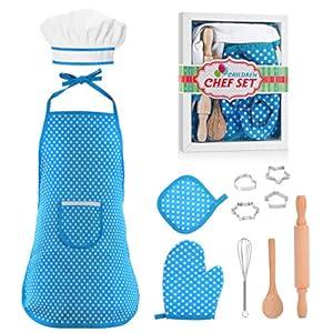 Gifts for 2-8 Year Old Girls Boys, Chef Costume Set Kids Apron for Girls Toddler Birthday Xmas Gifts for Kids Stocking Stuffer (Blue)