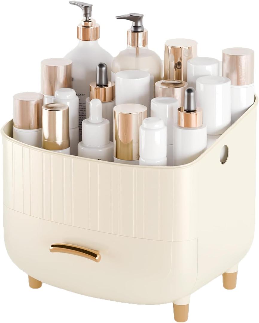 2 x Makeup Organizer Countertop Vanity with Drawers Cosmetic Skincare Bathroom Storage Gift for Women Teens Girls (White)
