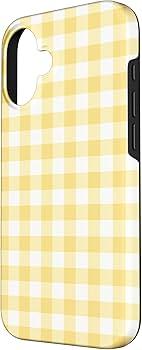 Butter Yellow Gingham Phone Case for iPhone 14promax 6.7",Cute Aesthetic Elegant Striped Checkered Vintage Classic Chic Plaid Pattern Protective Cover for Girls Women