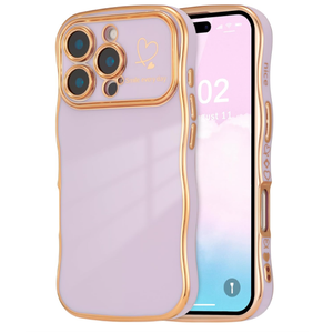 ZTOFERA for iPhone 16 Plus Case 6.7 inch,Cute Curly Wave Frame Case with Love Heart Pattern,Luxury Plating Edge Full Camera Protection Shockproof Phone Case for Women Girls-Black