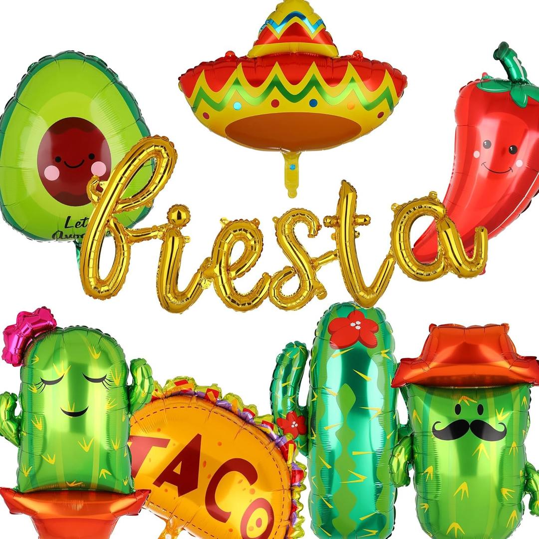 Mexican Party Decor Fiesta Balloons Taco Llama Cactus Avocado Chili Pepper Sombrero Mylar Balloon Fiesta Letter Banner Birthday Mexican Fiesta Theme Cinco De Mayo Party Decor 9 Pcs Set