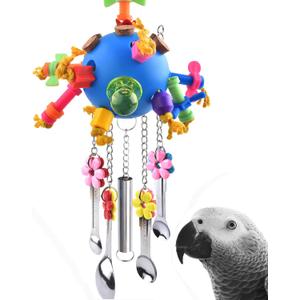 KATUMO Bird Toys, Parrot Pull Spoons Colorful Acrylic Stick Toys Bird Chew Toys for Amazon Parrot, African Grey, Conure, Caique, Quaker, Small Cockatoo, Mini Macaw, Eclectus and Similar Birds (Blue ball)