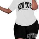 Hilinker Womens Letter Graphic 2 Piece Outfits Summer Casual Short Sets Workout Sweatsuits White Black New York X-Large