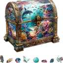Wooden Puzzles for Adults, Treasure Chest Ocean Wooden Jigsaw Puzzle Unique Shape Animal Wood Puzzles Adult 3D Visual Effect, Birthday Gifts for Puzzle Lovers Family Games (M-11.4 * 11in-190pcs)