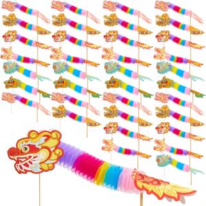 Chinese New Year Paper Dragon Decorations 3D DIY Lunar New Years Crafts for Paper Dragon Puppet Pick Garland Handheld for Spring Festival Party Supplies, 6 Styles(72 Pack)
