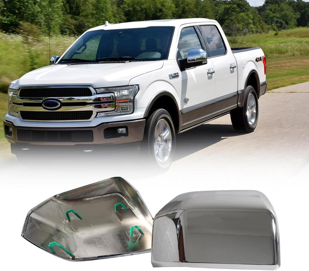 AUCERAMIC Chrome Mirror Covers Fit for 2015-2020 Ford F-150 Pickup 2-Door 4-Door Side View Mirror Caps
