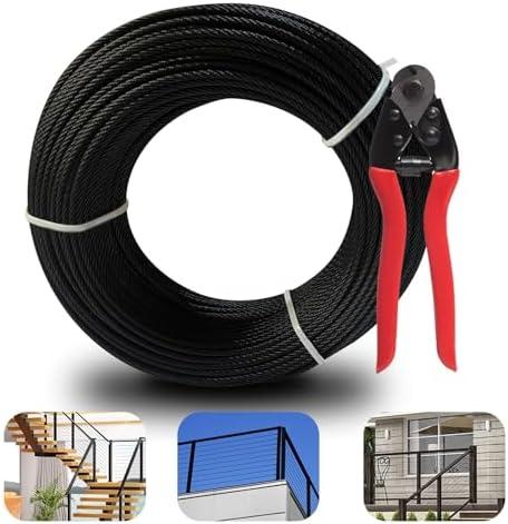 Tongmo 1/ 8" Black Cable Railing Wire, 300ft Stainless Steel Cable Wire Rope, Cable Railing Hardware for Handrail, Deck, Porch, Stairs, Flexible and Rustproof with 7 x 7 Strands Construction