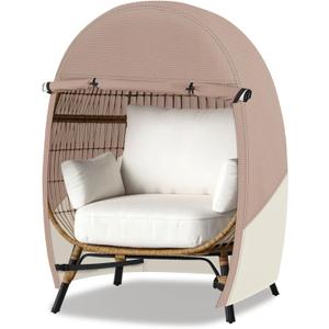 Porch Shield Patio Egg Chair Cover - 600D Waterproof and UV Resistant Wicker Outdoor Basket Chair Cover 54W x 43D x 60H inches (Light Tan & Khaki)
