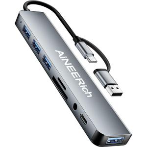 8 in 1 USB-C Hub, USB Extender with 4 USB-A Ports, 1 Type-C Port, TF/SD Card Reader Slot, 3.5mm Audio Output for iPhone 16 15, Laptop, PC, MacBook Pro Air, iPad