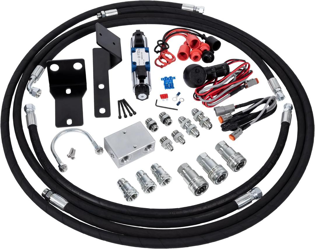 Third Function Valve Kit Compatible with Kubota L2501 L3301 L3901 Tractors with LA525 Loader, L3200 L3800 with LA524 Loader, Hydraulic Joystick Handle with Dual Button, Solenoid Valve & Full Hose Kit