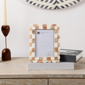 Handicrafts Home Handmade Scalloped Bone Inlay Brown White Picture Frame 5x7