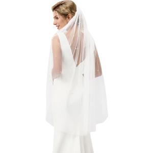 Wedding Veil, 1 Tier Pearl Bridal Veil, With Metal Comb Veils for Women Wedding (White)