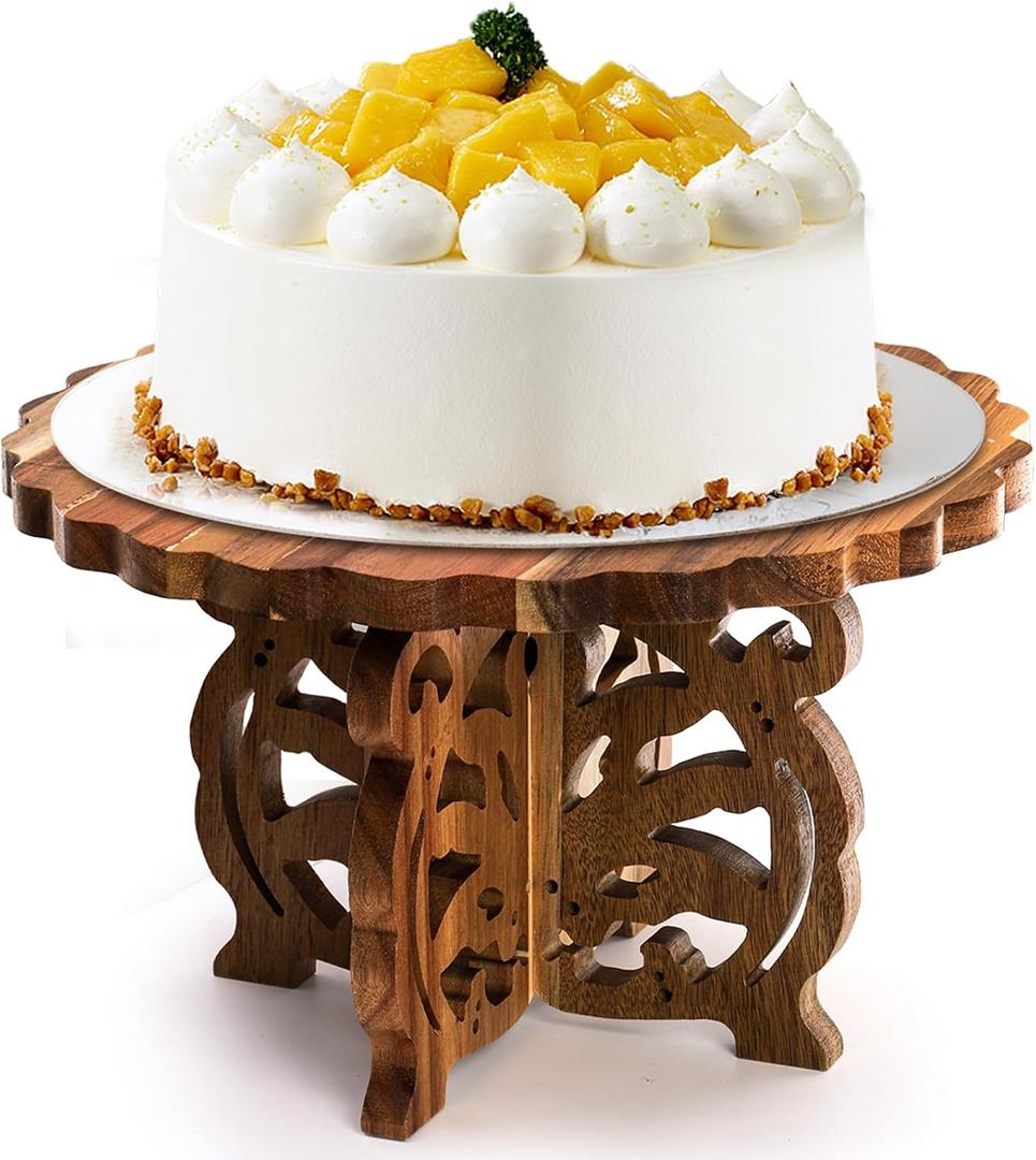 12" Wood Cake Stand, Acacia Wooden Rustic Cupcake Holder, Wedding Table Centerpiece Dessert Display Stand, Birthday Cake Pedestal for Tea Party Baby Shower