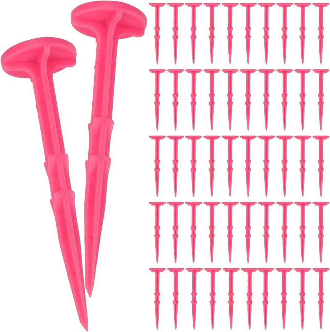 Nuanchu 50 Pcs 5 Inch Low Profile Survey Markers Hi-vis Line Yard Property Marker Survey Stakes for Patios, Lawn Edges, Gardens, Paver Landscape Fabric Tarps Weed Barriers (Pink, 5 x 1.5 Inches)