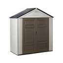 Rubbermaid Resin Outdoor Storage Shed With Floor (7 x 3.5 Ft.) Weather Resistant Brown/Grey Organization for Home/Lawn Mower/Backyard Equipment/Bike Storage/Pool Supplies